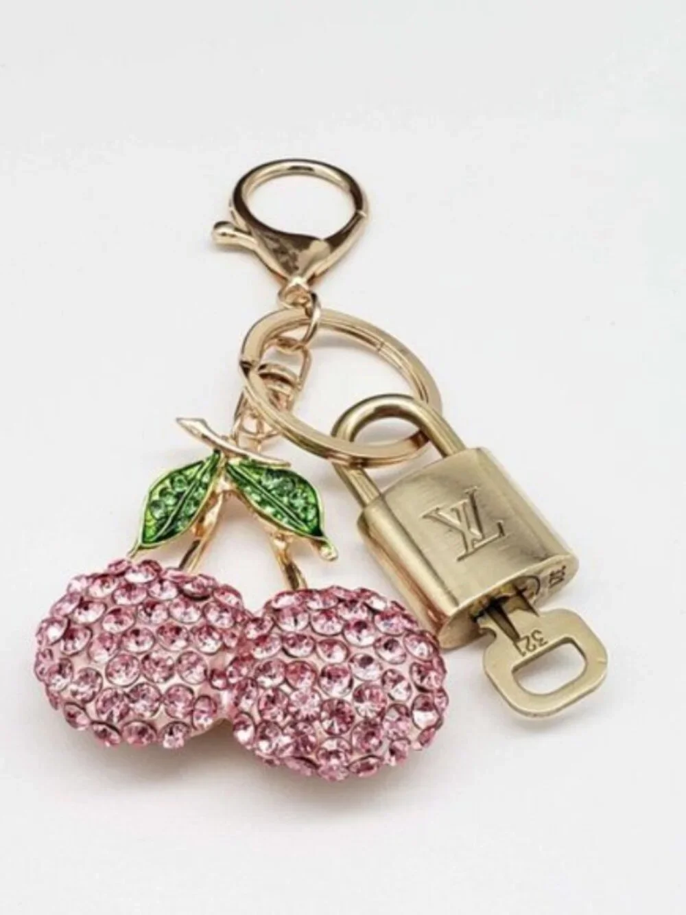 Authentic Louis Vuitton Gold Lock 🔒 Keychain Bag Unbranded Cherry Charm LV